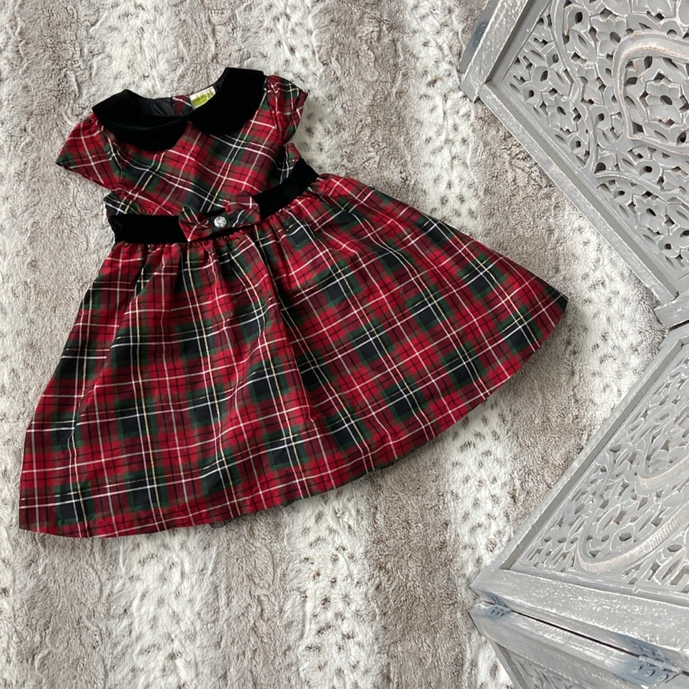 Crazy 8 Christmas party dress girls 3T plaid velvet Peter Pan collar holiday